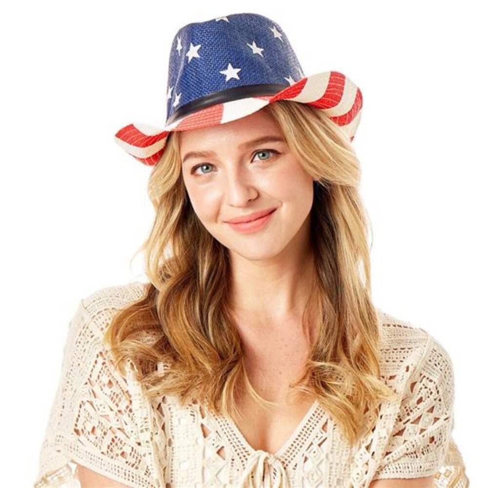 American flag faux leather belt fedora hat